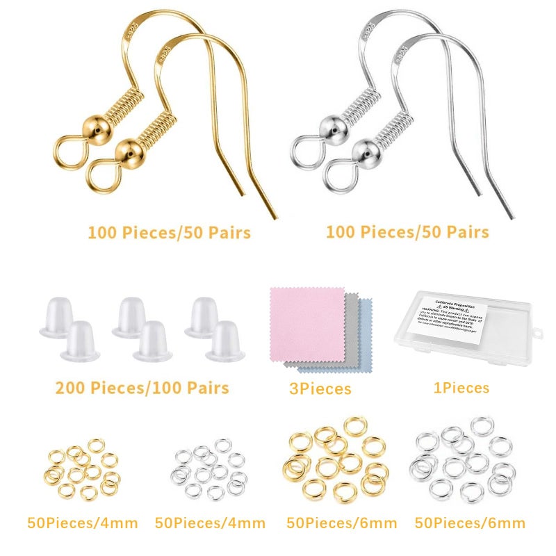 Lhedon 200 PCS/100Pairs 925 Sterling Silver and Gold Earring Hooks,Hypo-allergenic Fish Earring Hooks Earwires for DIY Jewelry Making Supplies with 200 PCS Soft Silicone Earring Backs - Image 3